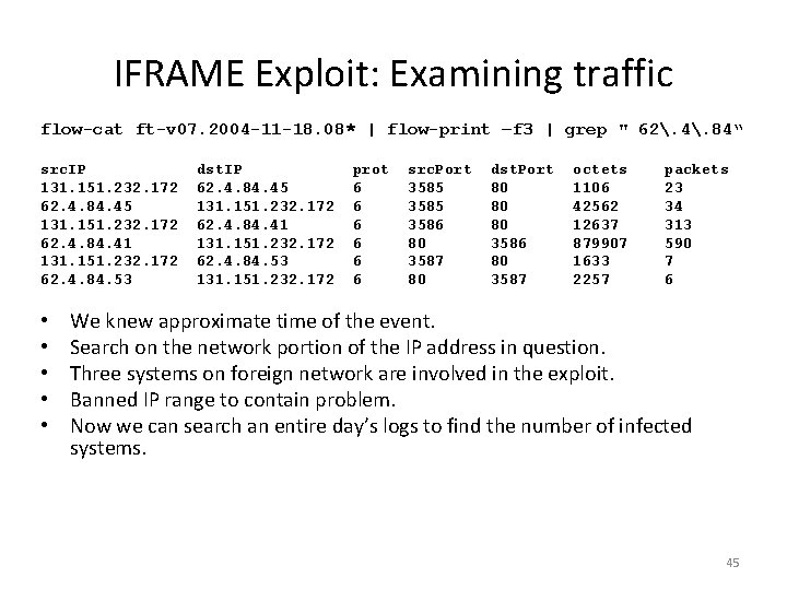 IFRAME Exploit: Examining traffic flow-cat ft-v 07. 2004 -11 -18. 08* | flow-print –f