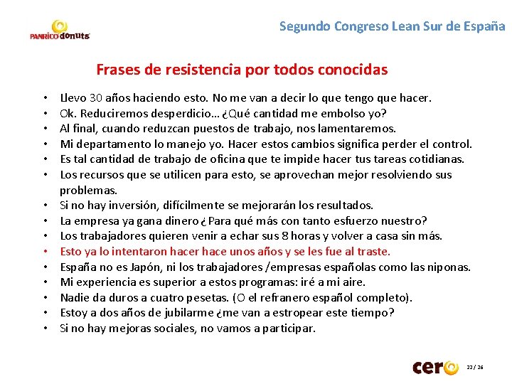 Segundo Congreso Lean Sur de España Frases de resistencia por todos conocidas • •