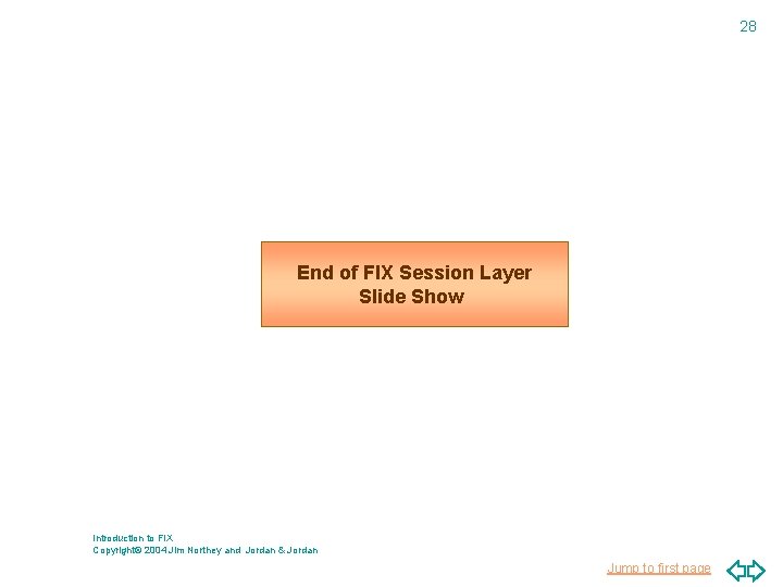 28 End of FIX Session Layer Slide Show Introduction to FIX Copyright© 2004 Jim