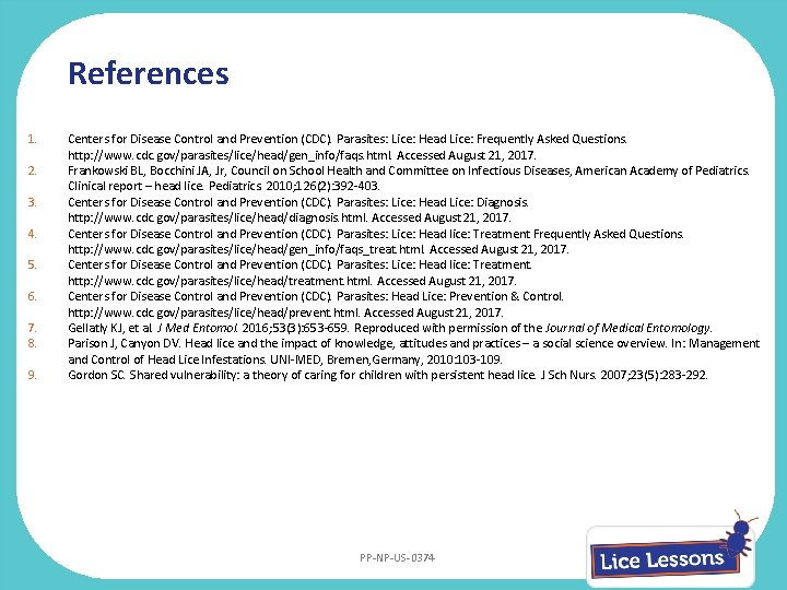 References 1. 2. 3. 4. 5. 6. 7. 8. 9. Centers for Disease Control