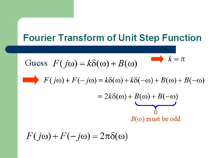 Fourier Transform of Unit Step Function Guess 0 B( ) must be odd 
