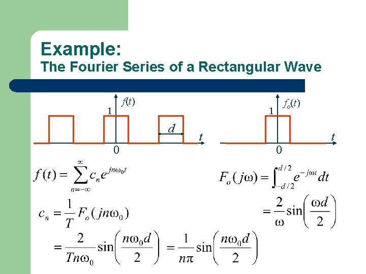 Example: The Fourier Series of a Rectangular Wave f(t) 1 1 d 0 fo(t)