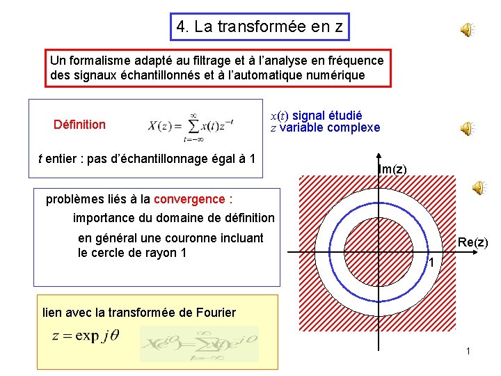 4. La transformée en z Un formalisme adapté au filtrage et à l’analyse en 4. La transformée en z Un formalisme adapté au filtrage et à l’analyse en
