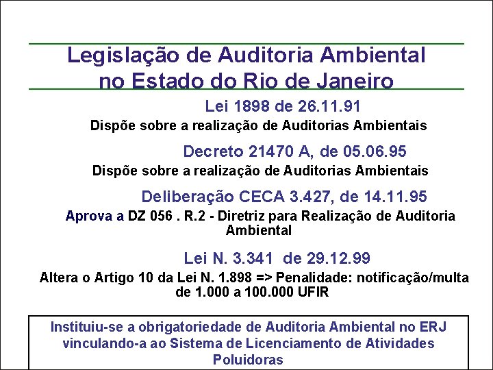 Legislação de Auditoria Ambiental no Estado do Rio de Janeiro Lei 1898 de 26.