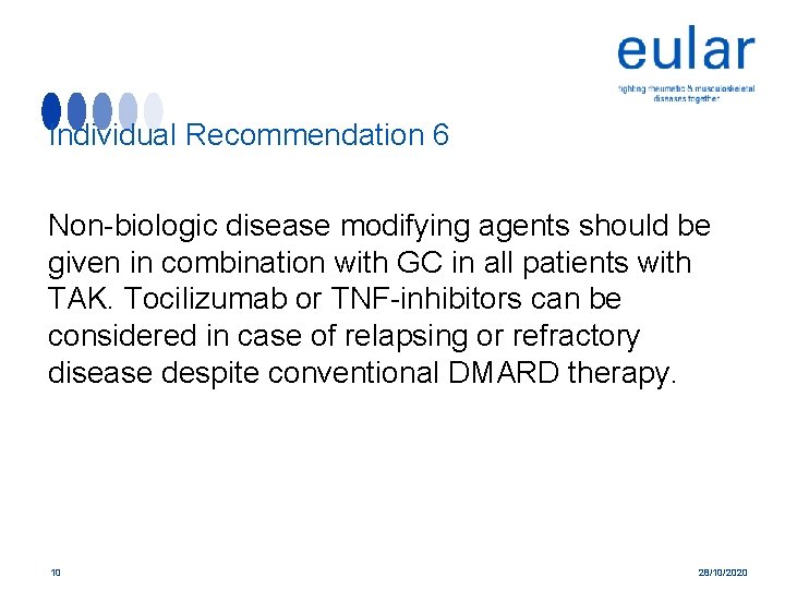Individual Recommendation 6 Non-biologic disease modifying agents should be given in combination with GC