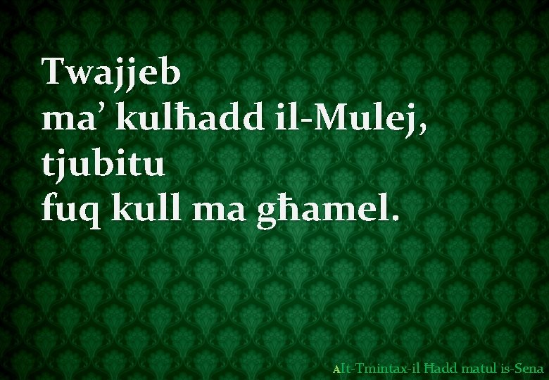 Twajjeb ma’ kulħadd il-Mulej, tjubitu fuq kull ma għamel. AIt-Tmintax-il Ħadd matul is-Sena 