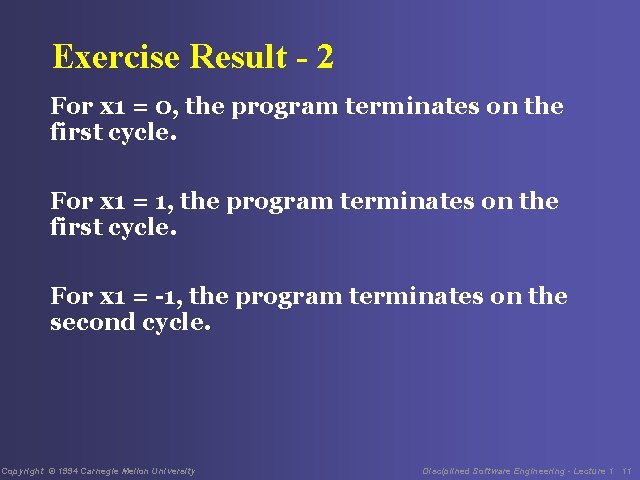 Exercise Result - 2 For x 1 = 0, the program terminates on the