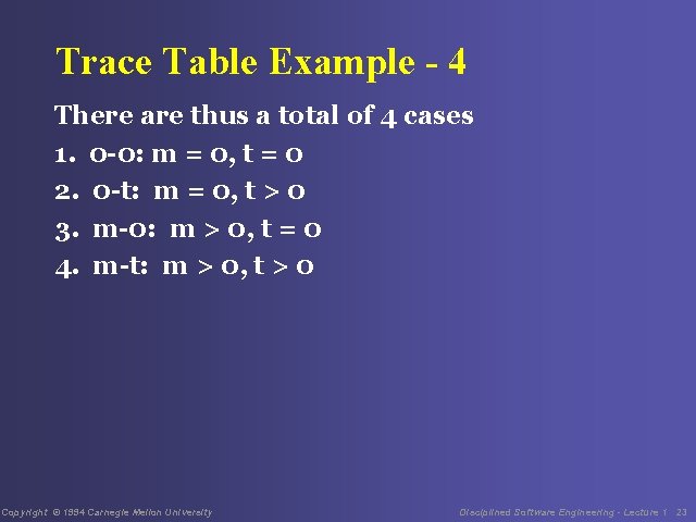 Trace Table Example - 4 There are thus a total of 4 cases 1.