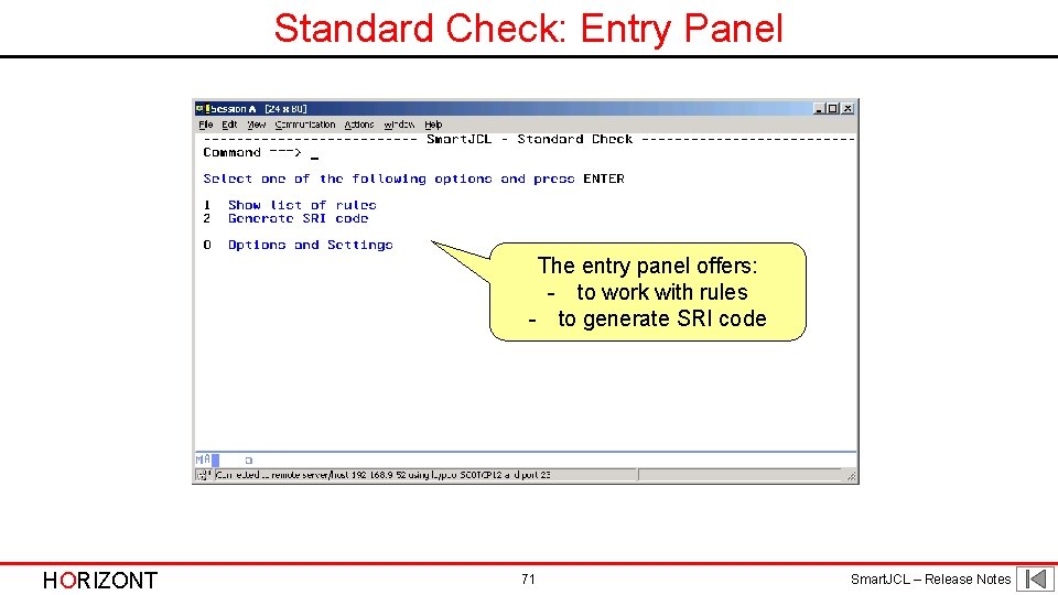Standard Check: Entry Panel The entry panel offers: - to work with rules - Standard Check: Entry Panel The entry panel offers: - to work with rules -