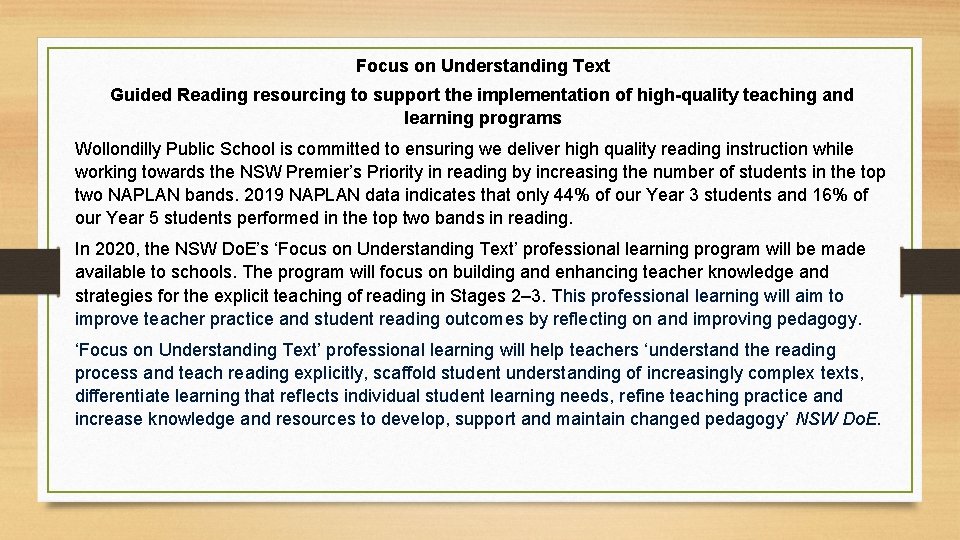 Focus on Understanding Text Guided Reading resourcing to support the implementation of high-quality teaching
