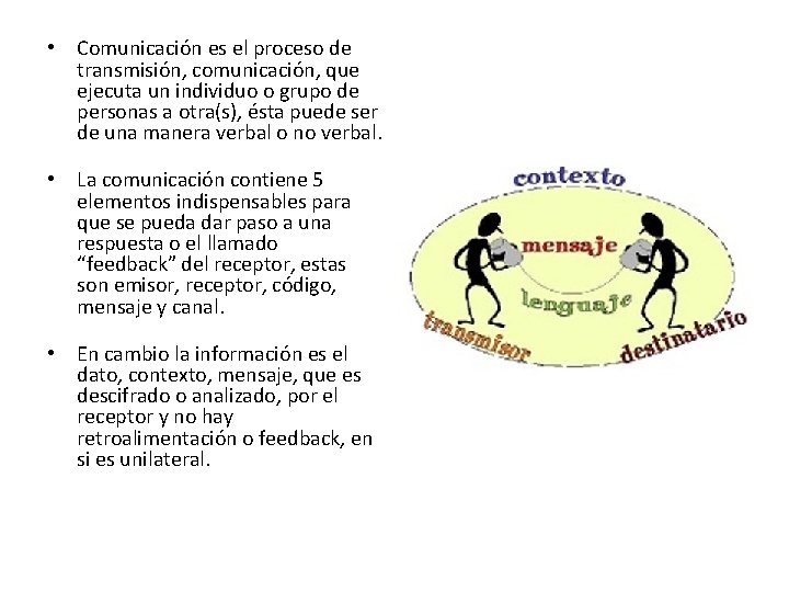  • Comunicación es el proceso de transmisión, comunicación, que ejecuta un individuo o