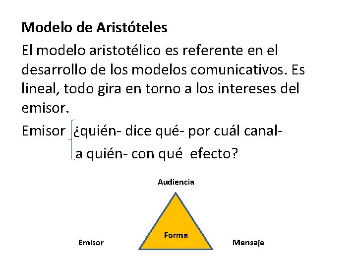 Modelo de Aristóteles El modelo aristotélico es referente en el desarrollo de los modelos