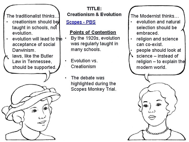 TITLE: Creationism & Evolution The traditionalist thinks… • creationism should be Scopes - PBS
