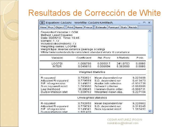 Resultados de Corrección de White CESAR ANTUNEZ IRGOIN nakatabox@hotmail. com 