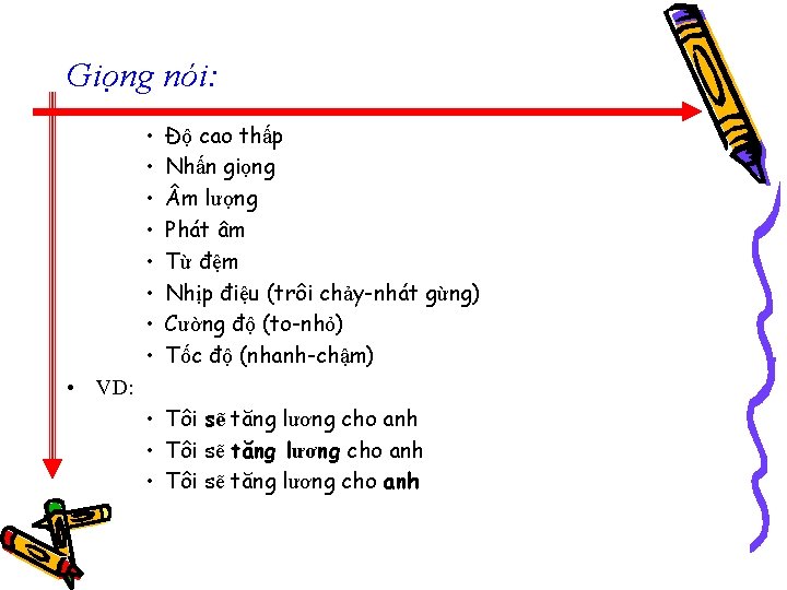 Giọng nói: • • Độ cao thấp Nhấn giọng m lượng Phát âm Từ