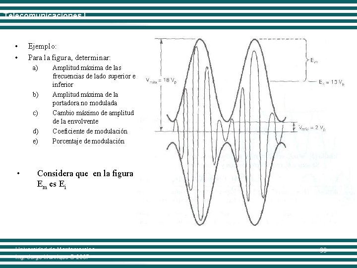 Telecomunicaciones I • • Ejemplo: Para la figura, determinar: a) b) c) d) e)