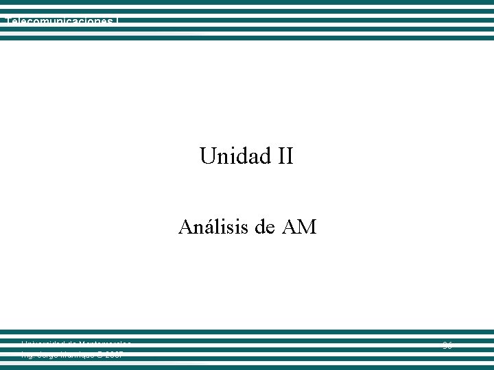 Telecomunicaciones I Unidad II Análisis de AM Universidad de Montemorelos Ing. Jorge Manrique ©