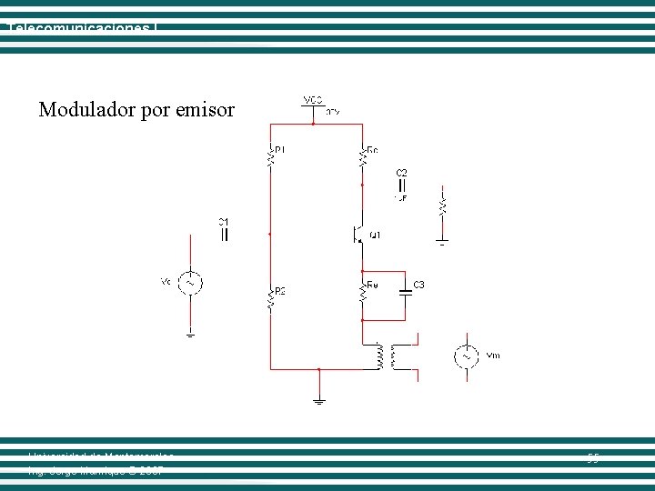 Telecomunicaciones I Modulador por emisor Universidad de Montemorelos Ing. Jorge Manrique © 2007 55