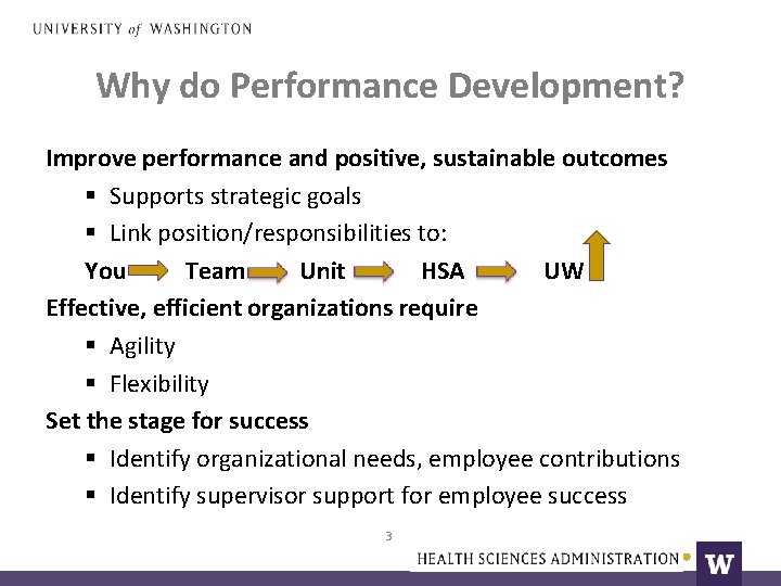 Why do Performance Development? Improve performance and positive, sustainable outcomes § Supports strategic goals