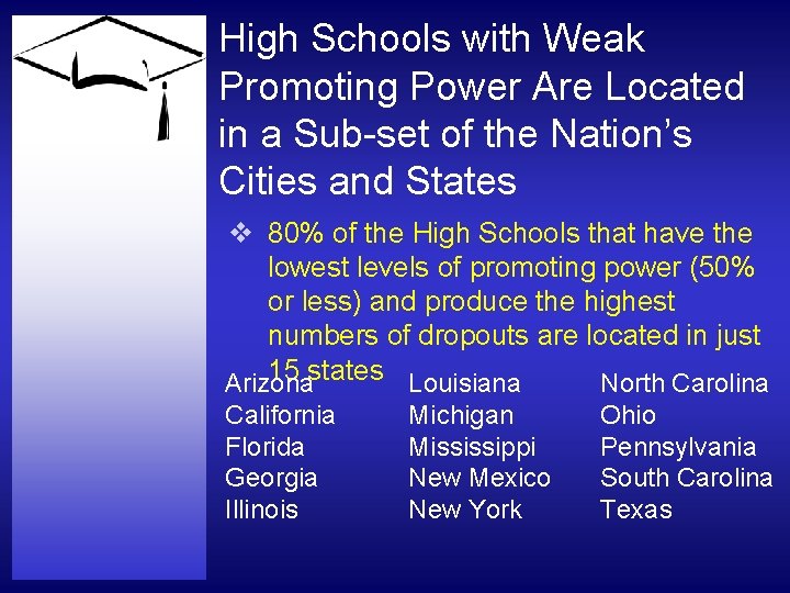 High Schools with Weak Promoting Power Are Located in a Sub-set of the Nation’s