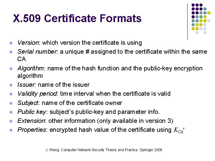 X. 509 Certificate Formats l l l l l Version: which version the certificate