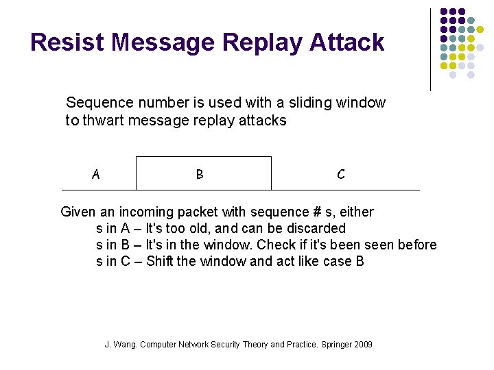 Resist Message Replay Attack Sequence number is used with a sliding window to thwart