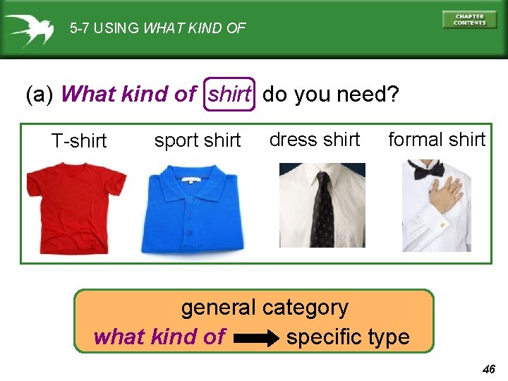 5 -7 USING WHAT KIND OF (a) What kind of shirt do you need?