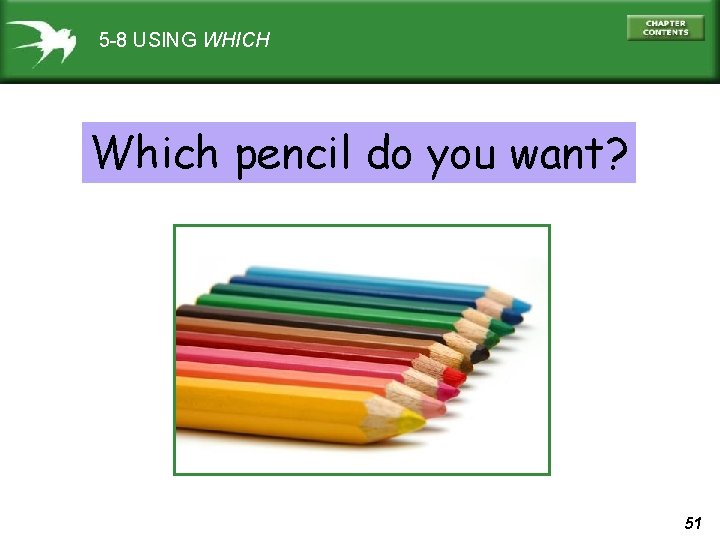 5 -8 USING WHICH Which pencil do you want? 51 