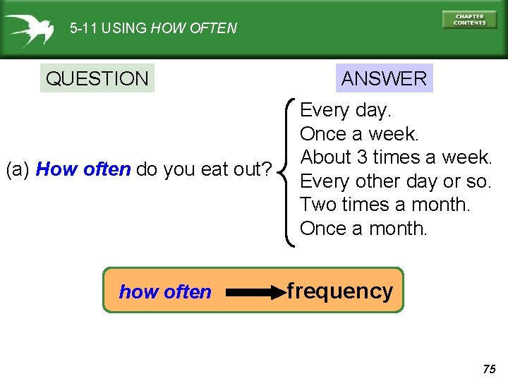 5 -11 USING HOW OFTEN QUESTION (a) How often do you eat out? how