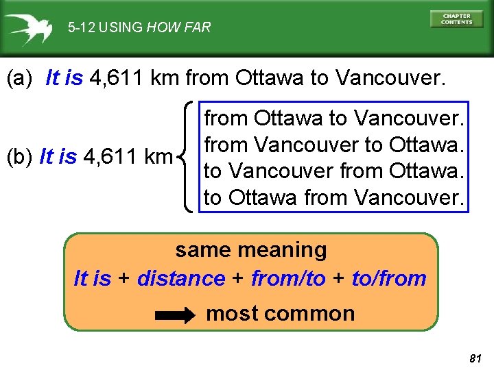 5 -12 USING HOW FAR (a) It is 4, 611 km from Ottawa to
