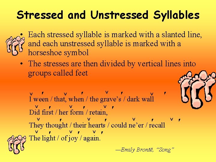 Stressed and Unstressed Syllables • Each stressed syllable is marked with a slanted line,