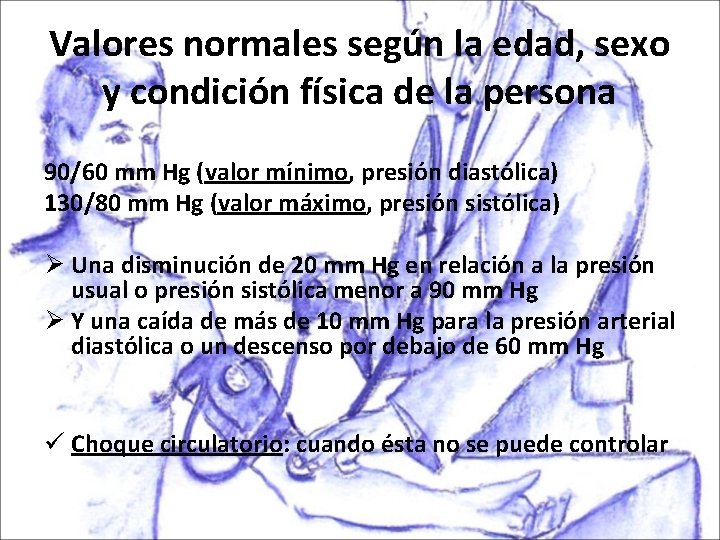 Valores normales según la edad, sexo y condición física de la persona 90/60 mm