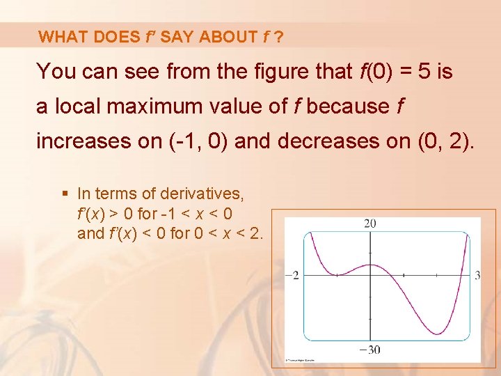 WHAT DOES f’ SAY ABOUT f ? You can see from the figure that