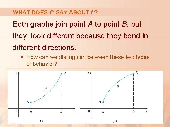 WHAT DOES f’’ SAY ABOUT f ? Both graphs join point A to point