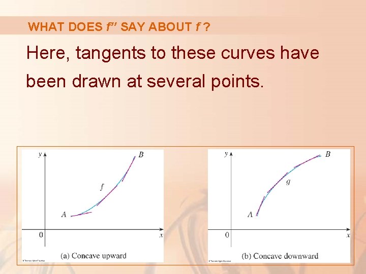 WHAT DOES f’’ SAY ABOUT f ? Here, tangents to these curves have been