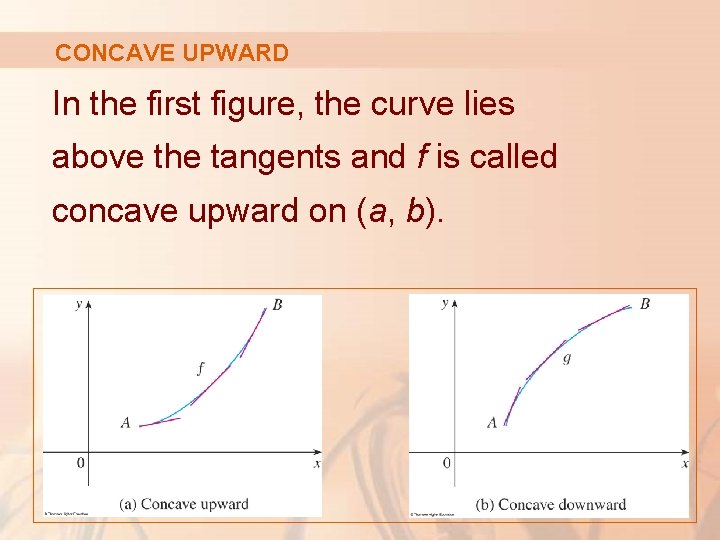 CONCAVE UPWARD In the first figure, the curve lies above the tangents and f
