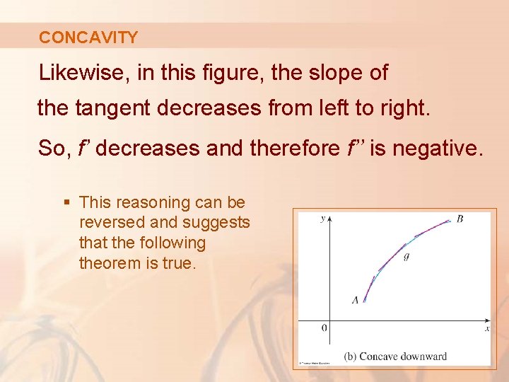 CONCAVITY Likewise, in this figure, the slope of the tangent decreases from left to