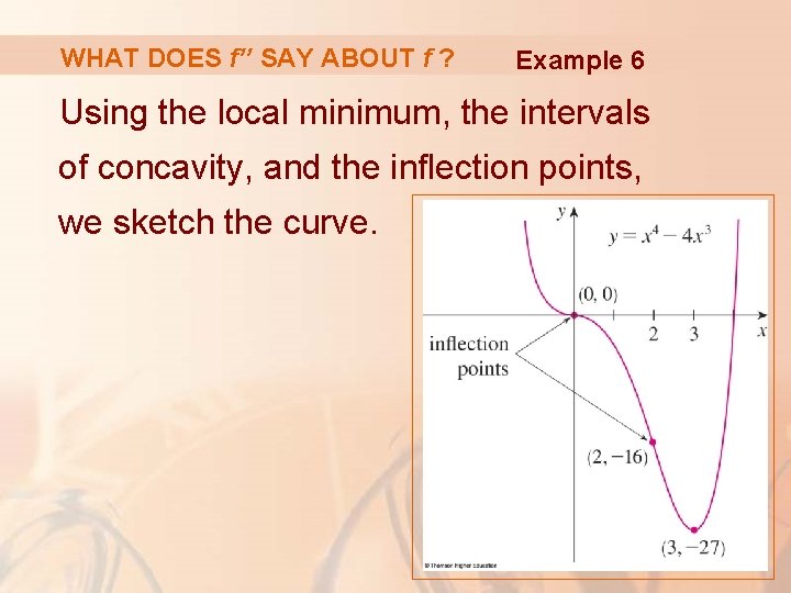 WHAT DOES f’’ SAY ABOUT f ? Example 6 Using the local minimum, the