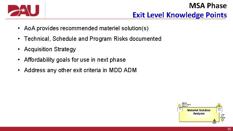 MSA Phase Exit Level Knowledge Points • Ao. A provides recommended materiel solution(s) •