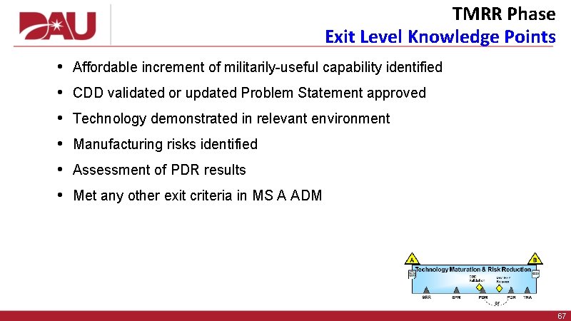 TMRR Phase Exit Level Knowledge Points • • • Affordable increment of militarily-useful capability