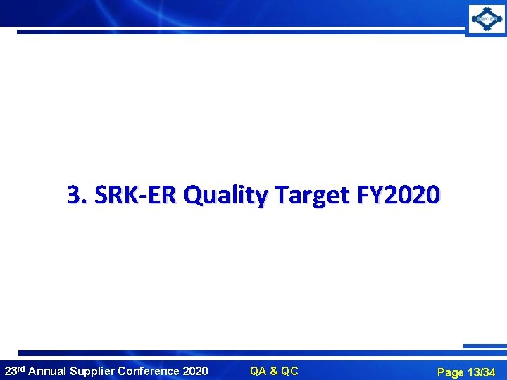 3. SRK-ER Quality Target FY 2020 23 rd Annual Supplier Conference 2020 QA &
