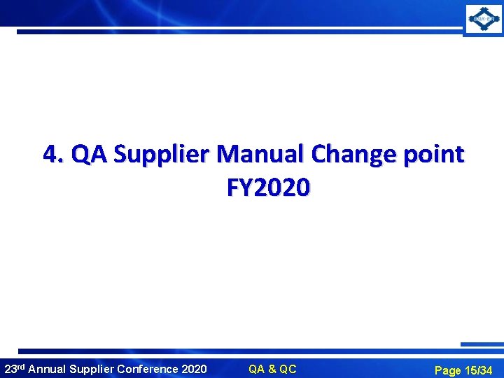 4. QA Supplier Manual Change point FY 2020 23 rd Annual Supplier Conference 2020