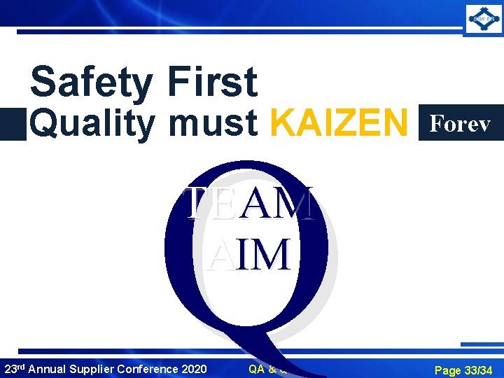 Safety First Quality must KAIZEN Q Forev er TE AM AIM 23 rd Annual