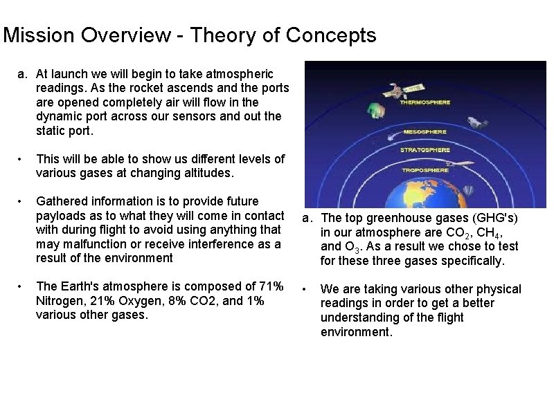 Mission Overview - Theory of Concepts a. At launch we will begin to take Mission Overview - Theory of Concepts a. At launch we will begin to take