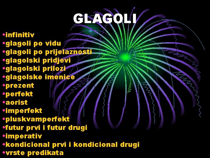 GLAGOLI • infinitiv • glagoli po vidu • glagoli po prijelaznosti • glagolski pridjevi