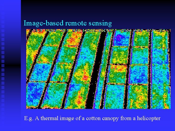 Image-based remote sensing E. g. A thermal image of a cotton canopy from a