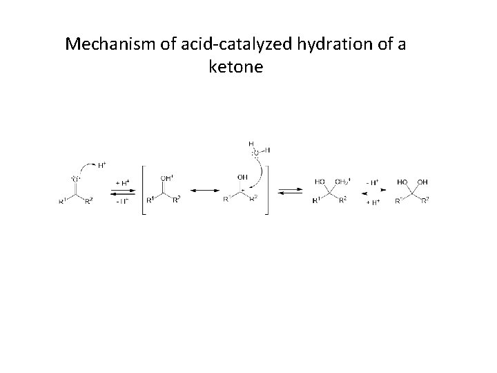 Mechanism of acid-catalyzed hydration of a ketone 