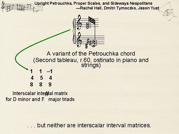 Upright Petrouchka, Proper Scales, and Sideways Neapolitans —Rachel Hall, Dmitri Tymoczko, Jason Yust A