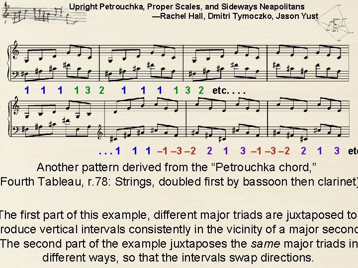 Upright Petrouchka, Proper Scales, and Sideways Neapolitans —Rachel Hall, Dmitri Tymoczko, Jason Yust 1
