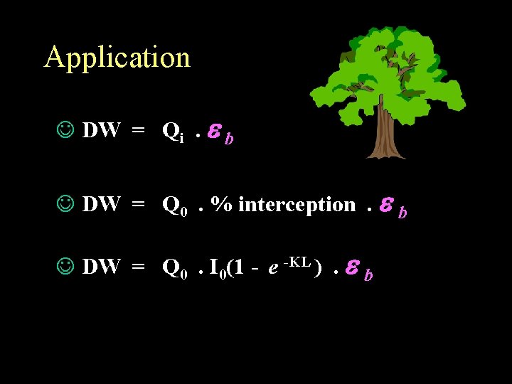 Application J DW = Qi. e b J DW = Q 0. % interception.